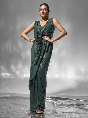 Kalista Embellished Bollywood Lycra Blend Saree(Green)