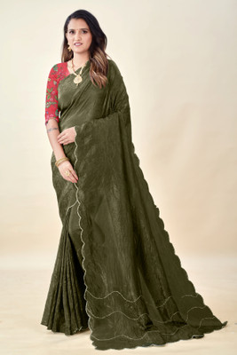 FULIYA SILK Embellished Bollywood Jimmy choo Saree(Dark Green)