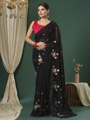 Sareemall Embroidered Bollywood Chiffon Saree(Black)