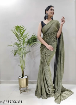 HouseOfCommon Solid/Plain Bollywood Lycra Blend Saree(Gold)