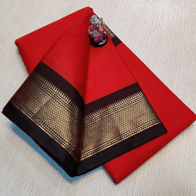 NST5 Printed Paithani Cotton Silk Saree(Red, Black)