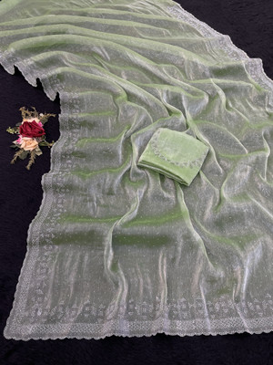 Jennyfab Embellished Bollywood Jimmy choo Saree(Light Green)