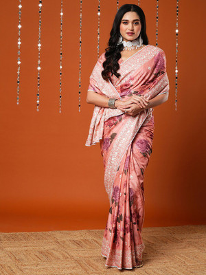 ANOUK Embroidered Bollywood Silk Blend Saree(Pink)
