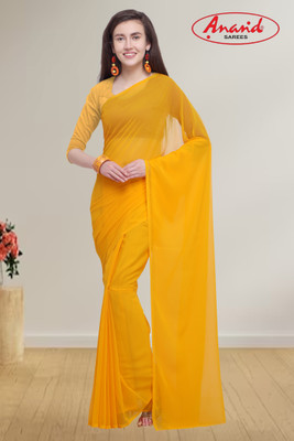 Anand Sarees Solid/Plain Bollywood Georgette Saree(Yellow)