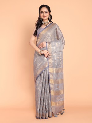 Divastri Floral Print, Embellished, Geometric Print Kota Doria Cotton Blend Saree(Grey)