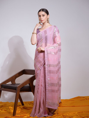 Moda Rapido Embroidered Daily Wear Georgette Saree(Pink)