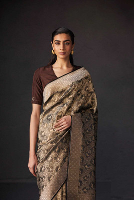 Dhruvil Impex Self Design Banarasi Silk Blend Saree(Black)