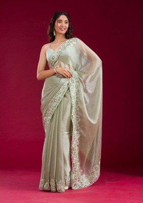 KOSKII Embellished Bollywood Tissue Saree(Green)