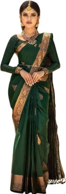 Staffica Lifestyle Woven Kanjivaram Jacquard Saree(Dark Green)