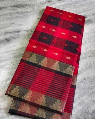 HouseOfCommon Self Design Tant Jacquard Saree(Red)