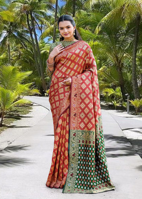 Shopwell Woven Patola Cotton Silk, Jacquard Saree(Multicolor)