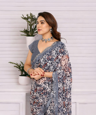 TTH Printed Bollywood Georgette Saree(Grey)