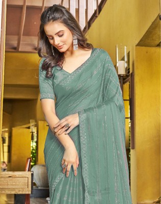 Satrani Dyed, Embellished, Self Design Bollywood Chiffon Saree(Green)