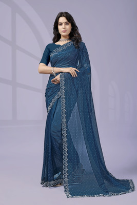 MARUT ENTERPRISE Self Design, Embellished Bollywood Net Saree(Blue)