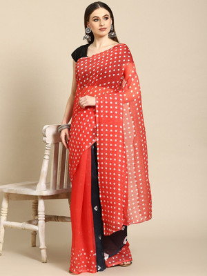 ANOUK Printed Chanderi Linen Saree(Red)