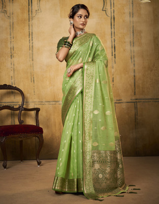 Samah Woven Banarasi Silk Blend Saree(Green)