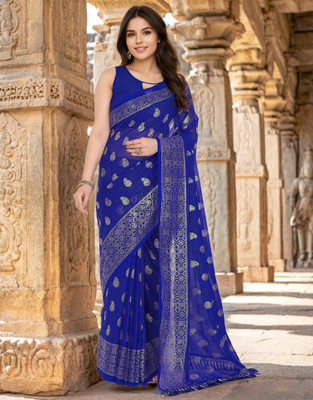 all about you Printed, Embellished Bollywood Georgette Saree(Blue)