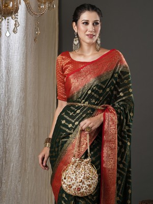 Divastri Woven Kanjivaram Georgette Saree(Green)