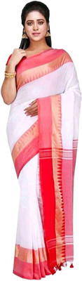 GOLU Woven Handloom Pure Cotton Saree(White)