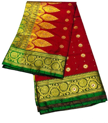 rgsaree Self Design, Woven Banarasi Silk Blend Saree(Maroon)
