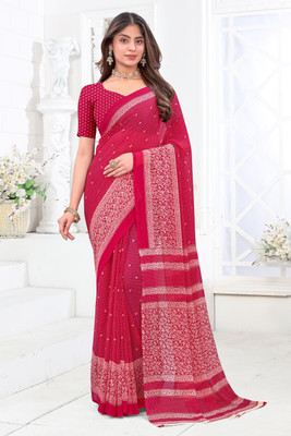 Emv Everymoment Vouge Printed Daily Wear Chiffon Saree(Pink)