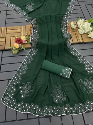 VEERAIVA Embellished Bollywood Georgette Saree(Green)