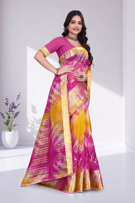 Aarunika SBT Solid/Plain Bollywood Organza Saree(Yellow)