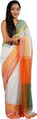 HouseOfCommon Solid/Plain Handloom Cotton Blend Saree(Multicolor)