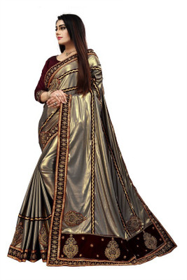 QUEDDY'S Embroidered Bollywood Lycra Blend Saree(Grey)