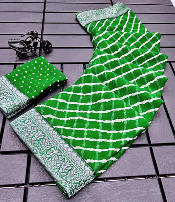 VD PRINTS Printed Leheria Georgette Saree(Green)