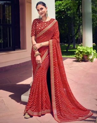 JustEthnic Embroidered Bandhani Georgette Saree(Red)