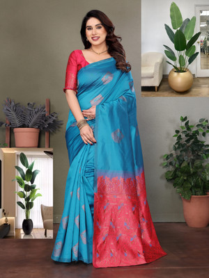 JEEMONJA Woven, Self Design Kanjivaram Pure Silk, Art Silk Saree(Blue)