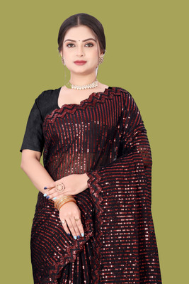 hesika Embroidered Daily Wear Net Saree(Red)
