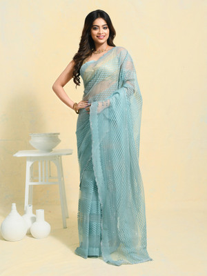 Rupeshwari Self Design Bollywood Net Saree(Blue)