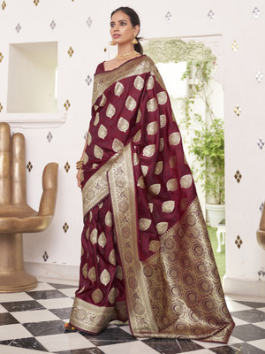 Sareemall Woven Banarasi Satin Saree(Maroon)