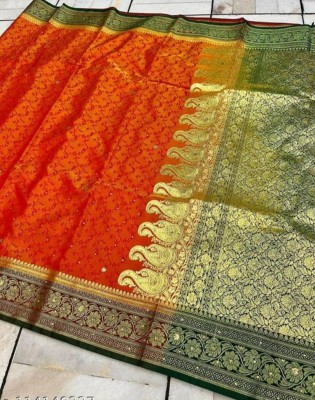 Banaras silk palace Embellished Banarasi Satin Saree(Orange)