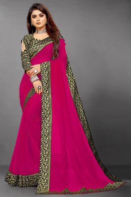 Georgette Saree Solid/Plain Jamdani Georgette, Crepe Saree(Pink)