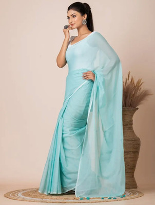 Kumaresh Creation Solid/Plain Tant Pure Cotton Saree(Light Blue)