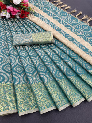 MM VENTURE Woven Kanjivaram Pure Silk Saree(Green)