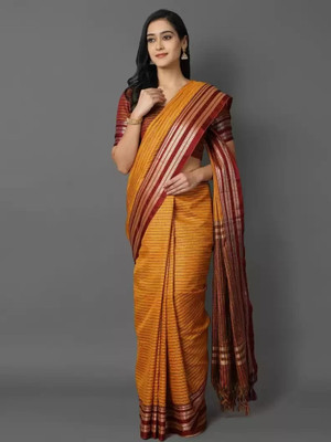 HouseOfCommon Checkered Chinnalapattu Pure Silk, Cotton Silk Saree(Yellow)