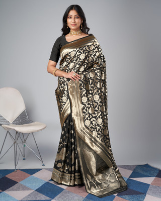 Ratnavali Woven Kanjivaram Art Silk, Silk Blend Saree(Black)