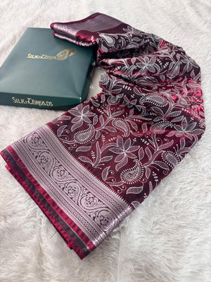 Banaras silk palace Embroidered Banarasi Satin Saree(Maroon)