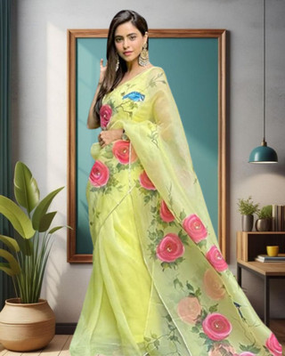 Jayu Striped Leheria Georgette Saree(Yellow)