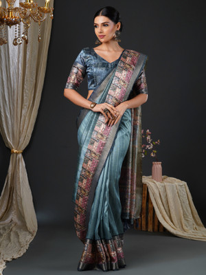 Sareemall Printed Daily Wear Silk Blend Saree(Grey)