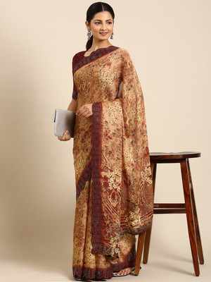 RekhaManiyar Printed Daily Wear Chiffon Saree(Orange)