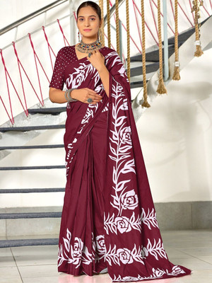 Moda Rapido Printed Daily Wear Pure Cotton Saree(Maroon)