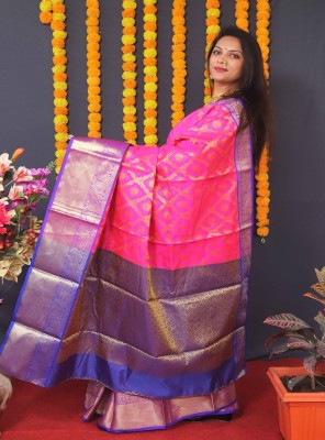 SGF11 Self Design Handloom Pure Silk Saree(Pink)