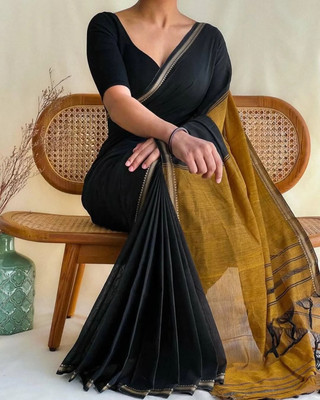 GOLU Self Design Bollywood Handloom Cotton Blend Saree(Black)