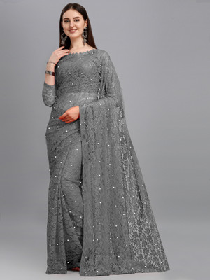 NEXAA Printed Bollywood Brasso Saree(Grey)