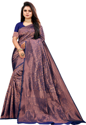 Dhruti Creation Woven Banarasi Silk Blend Saree(Dark Blue)